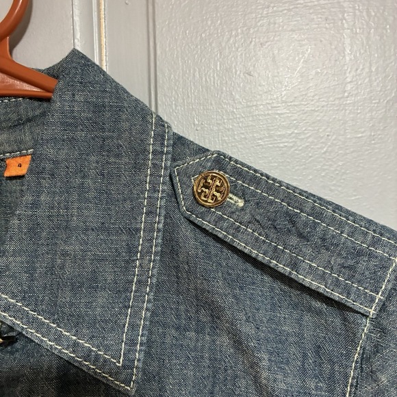 Tory Burch Women Brigette Denim Shirt Dress Gold Hardware Belted Casual 4 - Picture 15 of 16